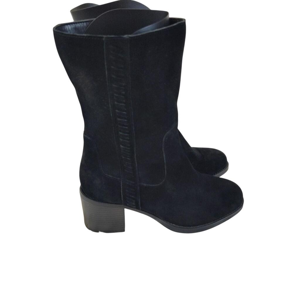 Vince Camuto Boots Womens Size 9W Black Suede Western Mid Calf Block Heel Zip